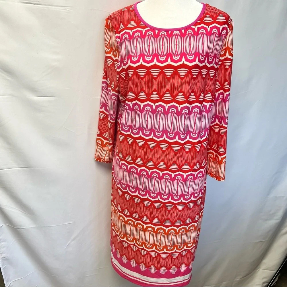 Eliza J. Orange And Pink Geometrical Sheath Midi Cocktail Party Dress Size 14